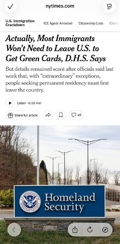 前几天美国国土安全部宣布除了个别例外，申请绿卡都必须离境申请和等待，说那是法律的要求