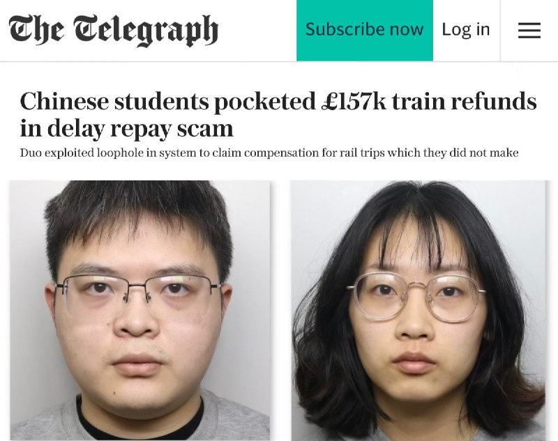 居住在利兹的两名中国留学生刘莉（左图）和🇨🇳余万青（右图）因利用英国铁路赔偿系统的巨大漏洞而被捕