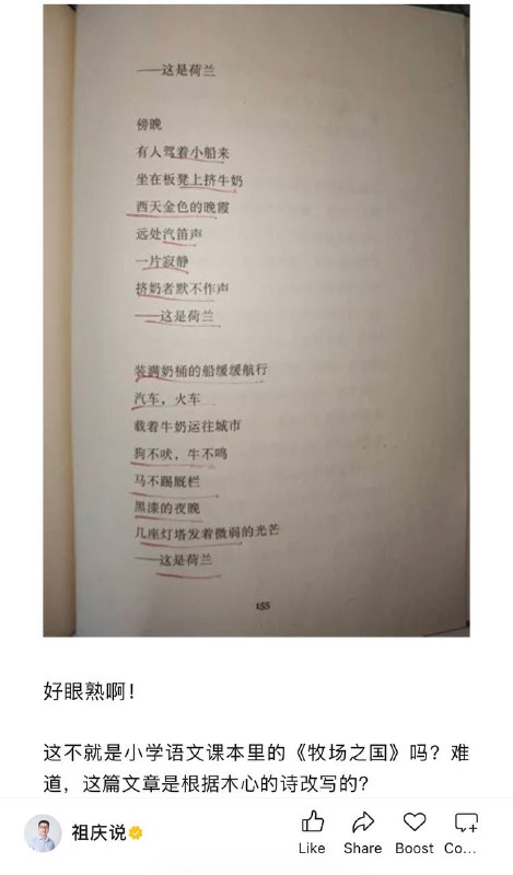 1.木心《荷兰》一诗剽窃自万世荣翻译的捷克卡雷尔•恰佩克《牧场之国》一文，只是将散文做了断行和摘录