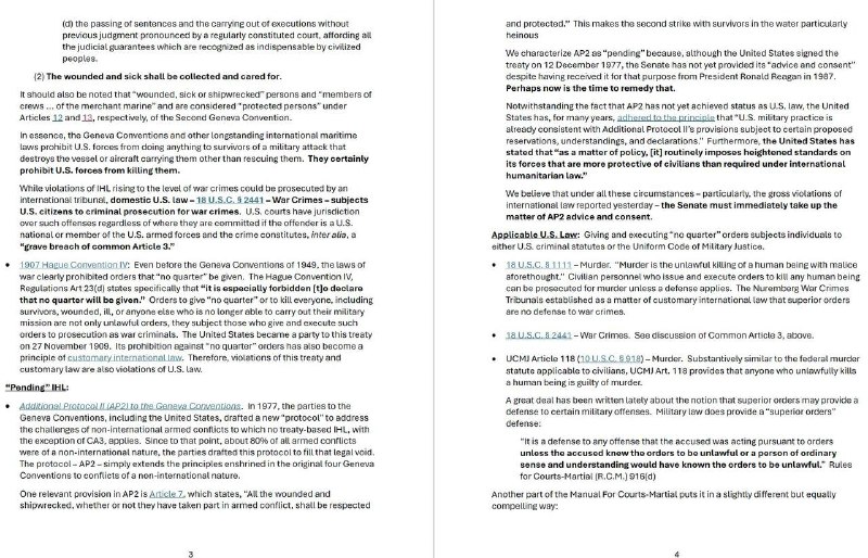 在美国海军一次袭击被指控贩运毒品的平民船只行动中，美国战争部长赫格塞斯命令杀死船上所有人
