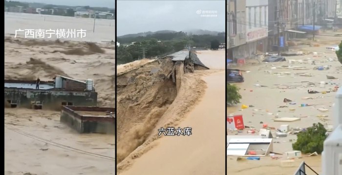 广西防城港严重洪灾 灾民指多座水库泄洪
