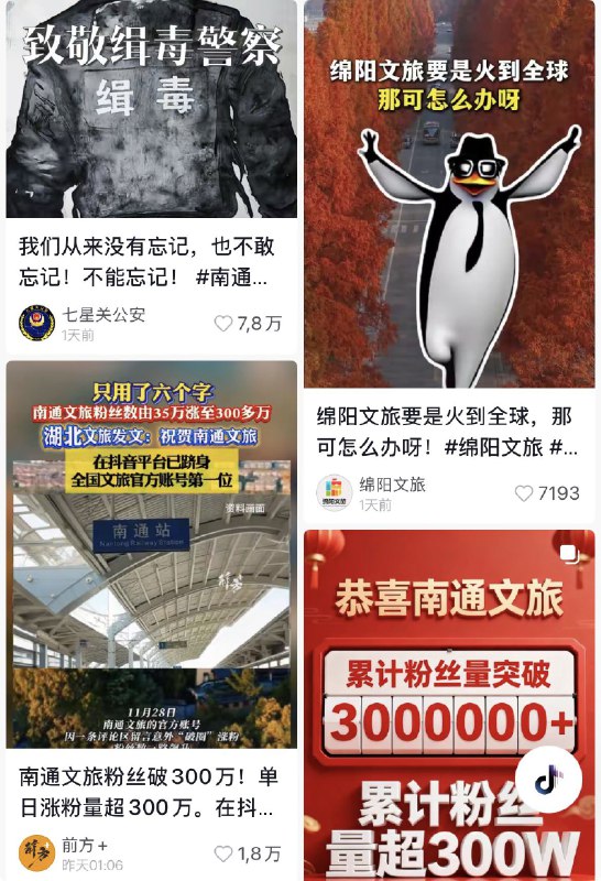 ziyousuiwo（随时更新中国新闻评论） (Twitter)目前众多官方账号，新闻账号发禁毒相关的视频和歌曲表达对南通文旅的支持，表达对吸毒封存规定的不满