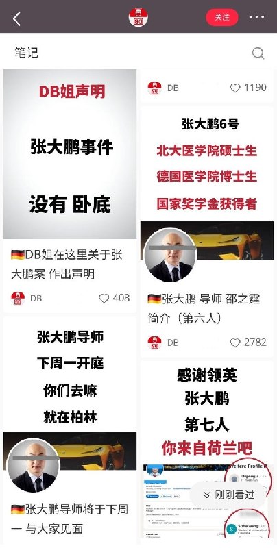 近日，小红书上一位在德国生活的博主，利用领英扒出了以张大鹏为首的强奸犯罪集团中的每名男性罪犯的照片/中文名