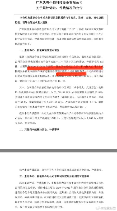 ⁠ 上市企业凯普生物起诉多地卫健委、医院，追讨货款或检测服务费……via 深蓝财经的微博
