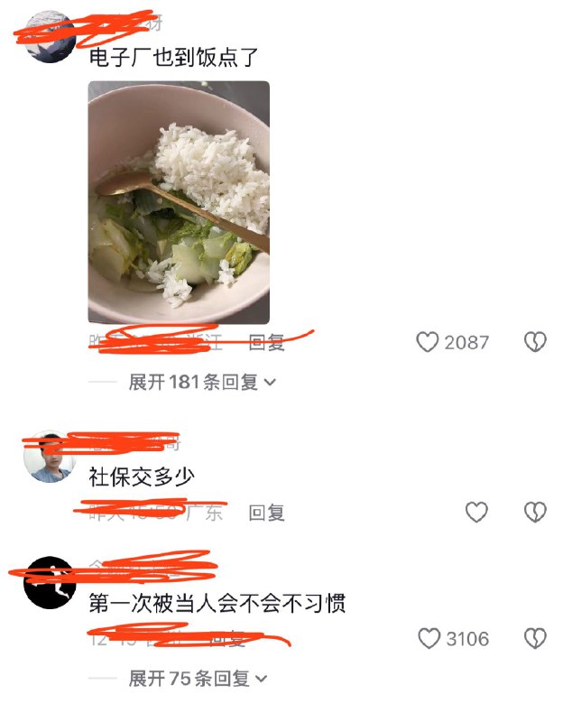 ziyousuiwo（随时更新中国新闻评论） (Twitter)一个在日本工厂，打工的博主晒她的午餐，评论区都是嘲讽 