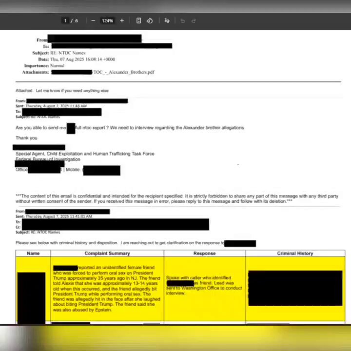 NiKITa🇺🇦 (Twitter)美國司法部短暫公佈，隨後又刪除了與愛潑斯坦有關的新文件，其中包括聯邦調查局未經覈實的指控唐納德·特朗普犯有極端性犯罪的報告特朗普被指控強姦13歲女孩