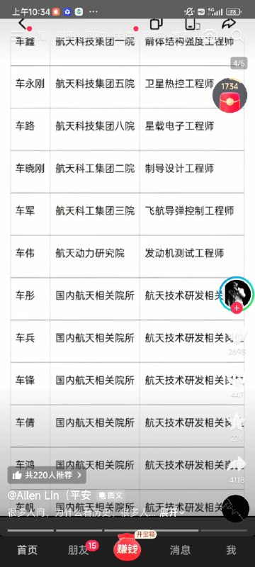 小径残雪 (Twitter/X)在外省，一个省都找不到几个姓“车”的，但是在航天局，一板砖砸下去能砸到几十个