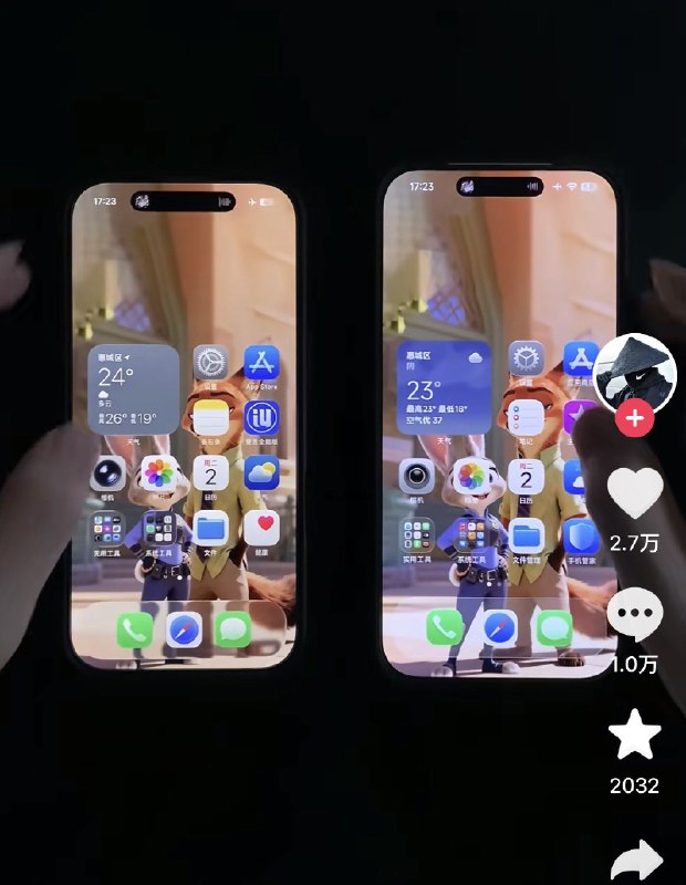 ziyousuiwo（随时更新中国新闻评论） (Twitter)网友把小米17和iPhone17拿来对比，小米所有基本和iPhone17一样，连图标都原封不动抄袭下来
