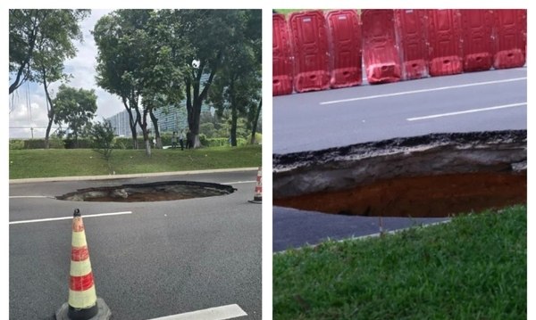 深圳滨海大道发生地陷 附近城际铁路正施工