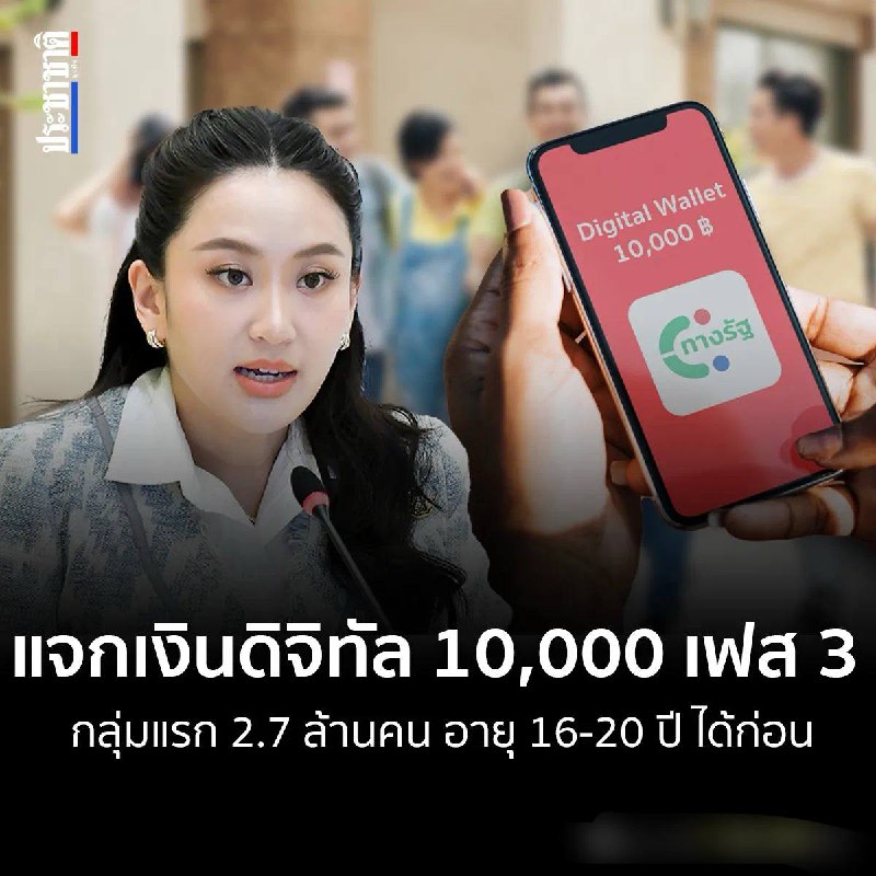 #泰国 #美女 总理 向270万人 发钱 一人一万！3月10日上午，泰国副总理兼财政部长皮猜在结束由总理佩通坦主持召开的经济刺激项目政策委员会会议后透露称，会议批准了通过10,000泰铢数字钱包刺激经济的第3期项目，本期主要针对的是16-20岁群体，共计270万人，且预计将于第2季度末或第3季度初发放