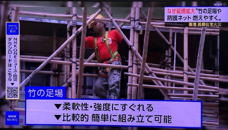 關於香港大樓這場大火本來只有日本網友在傳說是因為竹鷹架才讓火災擴散現在連日本NHK新聞都報導說火災是藉由燃燒的竹子碎片飛噴擴散到其他建築物才讓其他建築物也一起燒起來看來誤會已經擴散到全日本現在大多日本人都認為是竹子才讓火災變那麼大了....關於香港大樓這場大火本來只有日本網友在傳說是因為竹鷹架才讓火災擴散現在連日本NHK新聞都報導說火災是藉由燃燒的竹子碎片飛噴擴散到其他建築物才讓其他建築物也一起燒起來看來誤會已經擴散到全日本現在大多日本人都認為是竹子才讓火災變那麼大了....