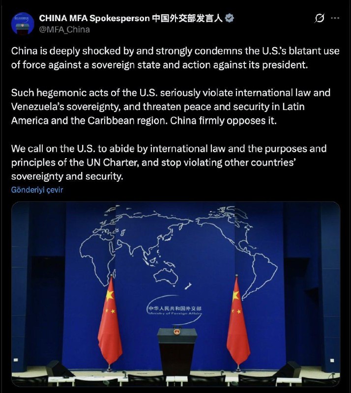 中国谴责美国对委内瑞拉使用武力是违反国际法和主权的行为，警告称此举威胁地区和平，并敦促华盛顿停止此类行动