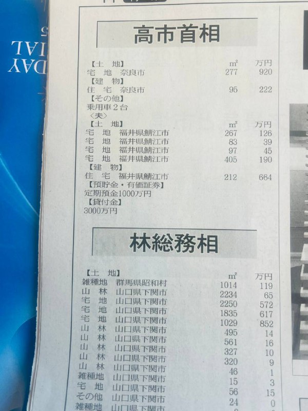 日本领导人的财产公布是这样详细登报的