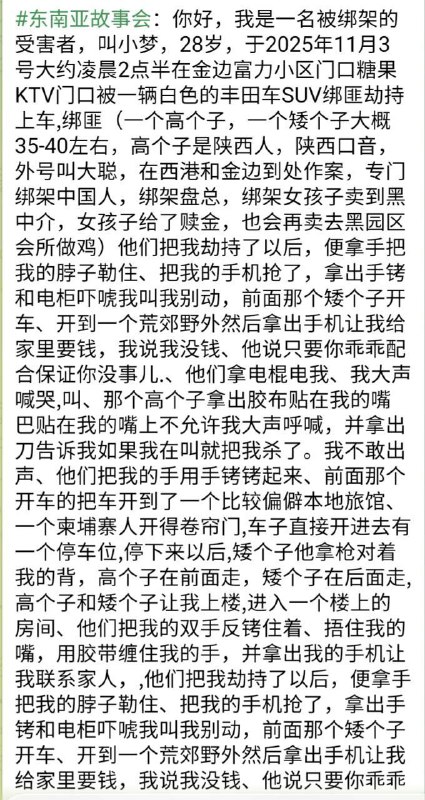 小姐姐讲述从被绑架-折磨-转卖-逃离园区全过程PS