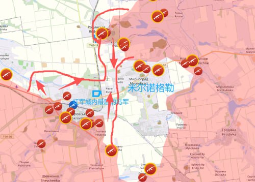 俄罗斯军队基本拿下红军城，并且完全物理包围米尔诺格勒